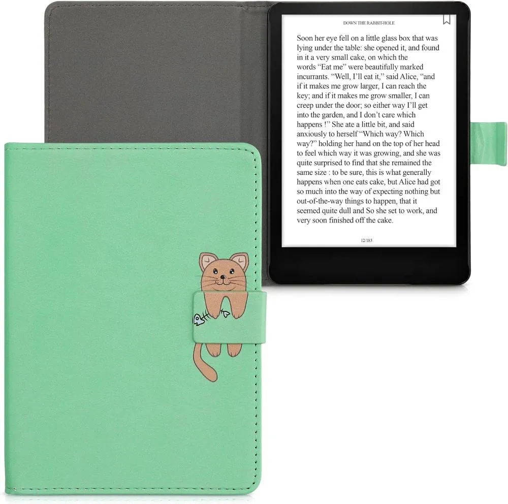Pouzdro KW Mobile - Cat Design - KW5781301 - pro Amazon Kindle Paperwhite 5 (2021) - zelené