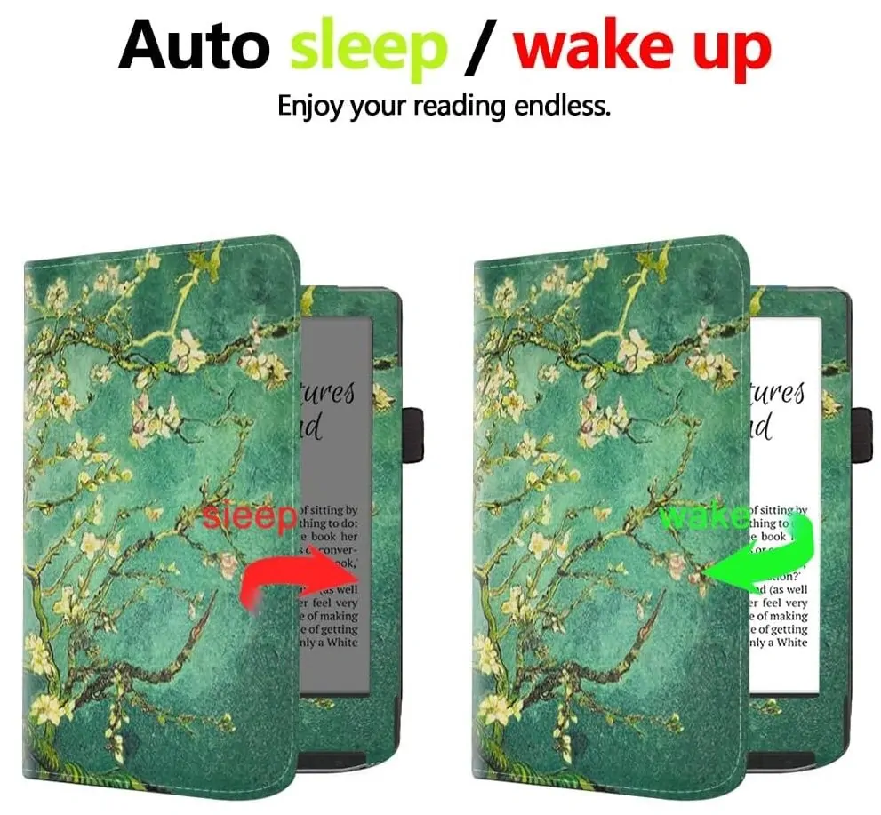 ARMORI Holder T050 - pouzdro se stojánkem pro Pocketbook 629/634 Verse (Pro) - motiv Blue Garden, magnet, AutoSleep