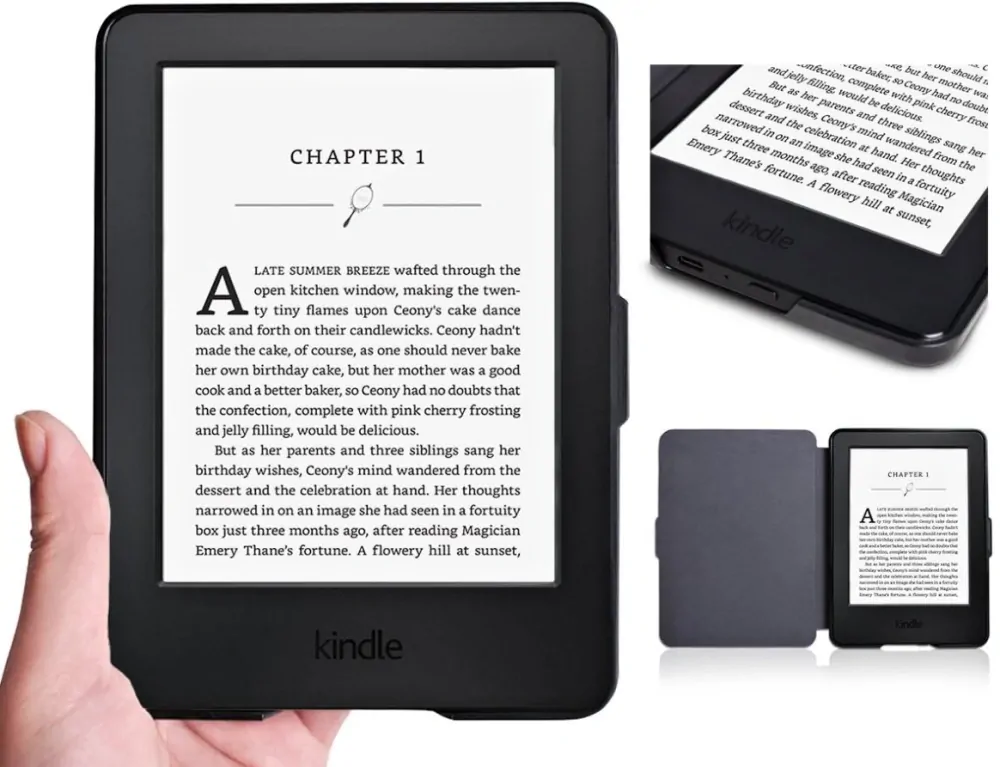 Armori Trimer T123, pouzdro pro Amazon Kindle Paperwhite 1/2/3 - magnetické zavírání, AutoSleep, motiv Blue Garden