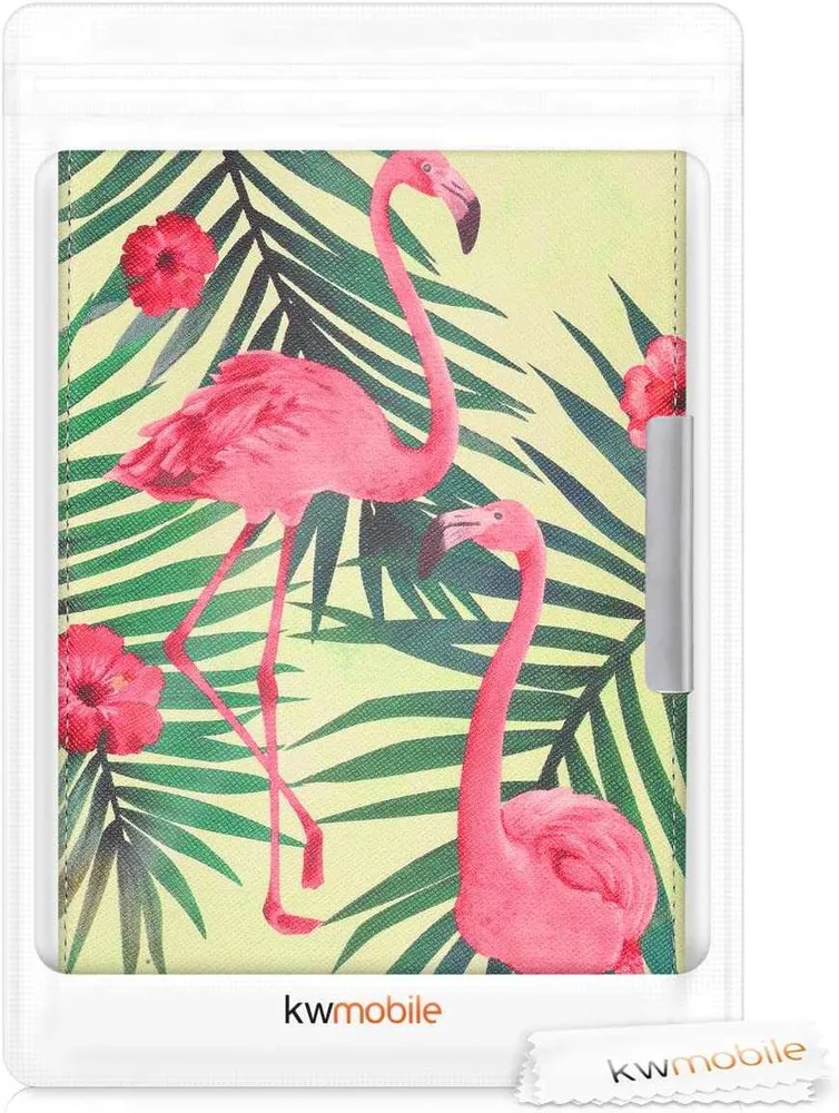 Pouzdro KW Mobile - Flamingos & Palm Trees - KW2582427 - pro Amazon Kindle Paperwhite 1/2/3 - světle zelené
