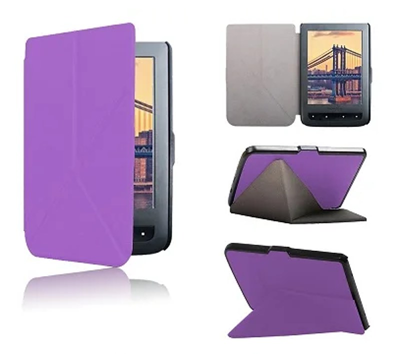 Pouzdro Origami Durable Lock pro Pocketbook 614 / 615 / 624 / 625 / 626 - fialové, stojánek, magnet