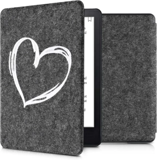 Pouzdro KW Mobile Felt Brushed Heart - KW5626003 - pro Amazon Kindle Paperwhite 5 (2021) - tmavě šedé