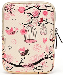 ARMORI Zipper Z075 - motiv Pink Birds - Univerzální pouzdro pro čtečky 6" - textilní, zip
