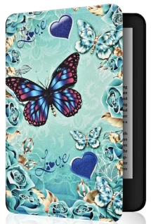 Armori Trimer T109, pouzdro pro Amazon Kindle Paperwhite 1/2/3 - magnetické zavírání, AutoSleep, motiv Green Butterfly