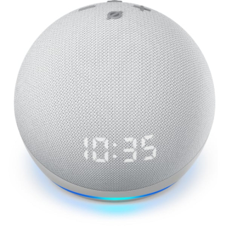 Amazon Echo DOT Clock 2022 (5. generace) - hlasový asistent s hodinami - Glacier White (bílý)